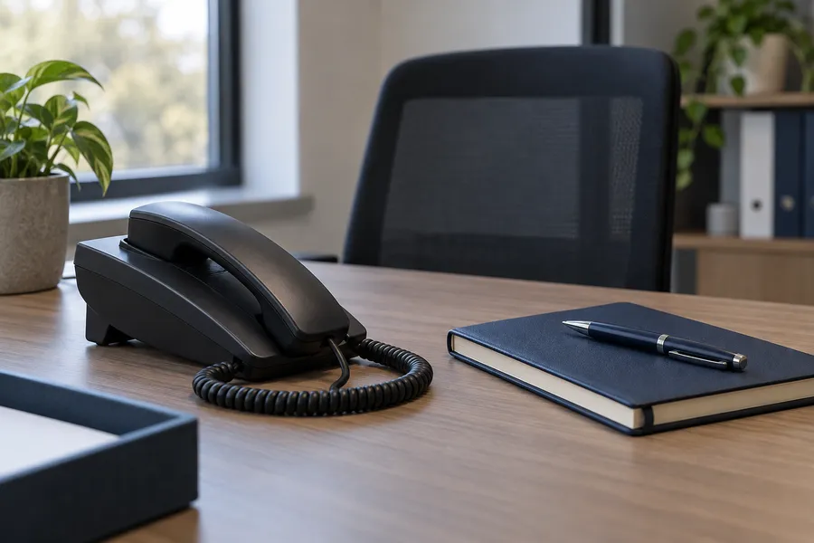 Temsili ofis telefonu, not defteri ve kalem